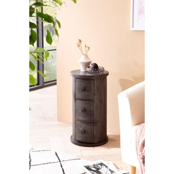 Rootz Modern kommode - Skænk - Opbevaringsskab - Mangotræ - Unik korn - Massivt træ - Sort - 34cm x 65cm x 34cm