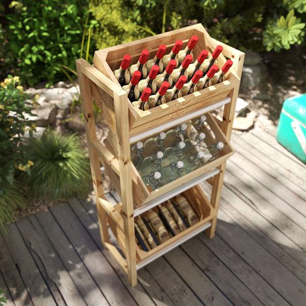 Rootz Beverage Crate Shelf - Träagringsstativ - 3 -Tier Box Organizer - Natural Spruce Wood - 56 x 32 x 112 cm - Perfekt för fester & BBQS