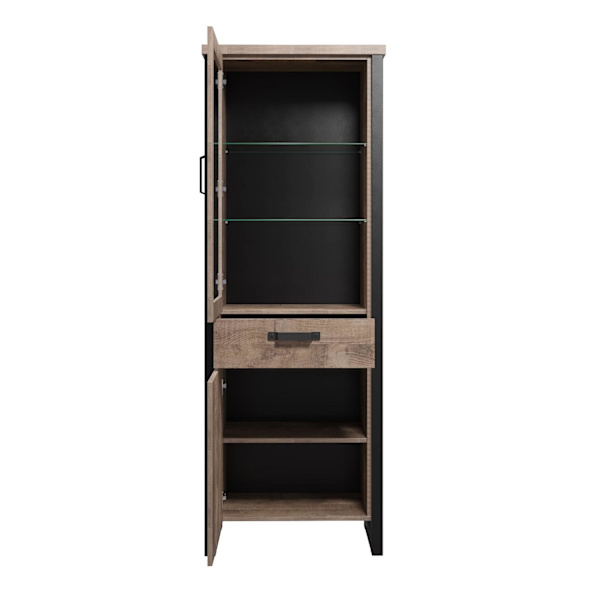 Rootz Wooden Display - Furniture - Furnishing - Showcase - Item Piece - Creation - Article - Brown & Black - 70 x 195 x 45 cm