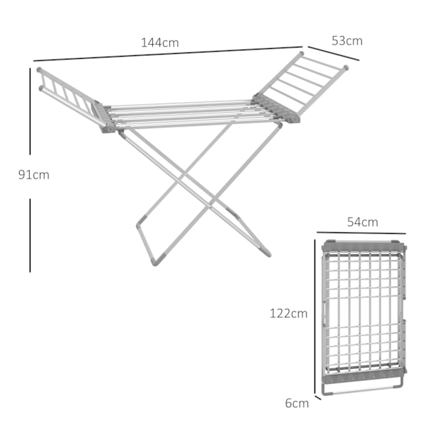 Rootz Clothes Airer Tumble Dryer - Torkställ - Fällbar torkstativ - Lätt design - 144 cm x 53 cm x 91 cm