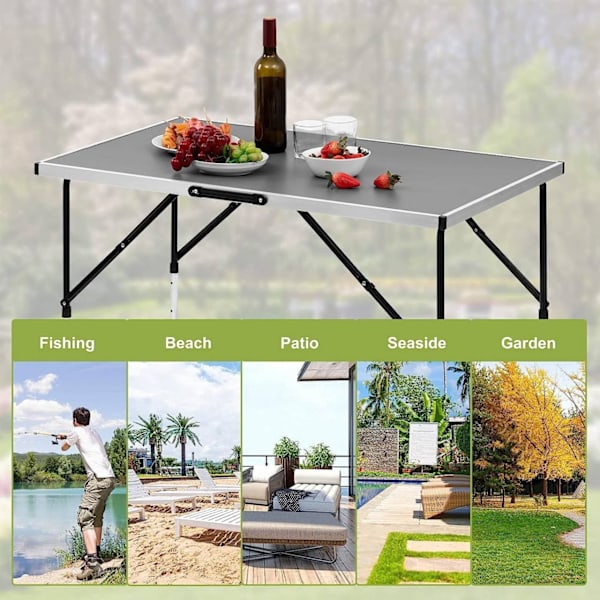 Rootz aluminium folde campingbord - bærbart udendørs bord - justerbar højde - let - let at rengøre - 60 cm x 100 cm