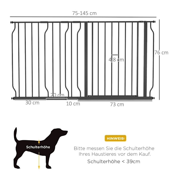Rootz Pet Safety Door Guard - Pet Gate - Hundeport - Dobbelt låsemekanisme - 145 cm x 76 cm - Stål og ABS - Justerbar bredde - Sort