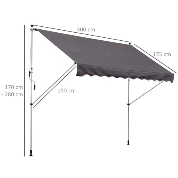 Rootz Markis - Ledarmsmarkis - Klämmarkis - Solskydd - Fällarm Handvev - Balkong - Grå - 300 x 150 cm