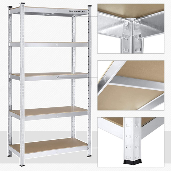 Rootz 2-delt opbevaringsstativ - Metalhylde - Heavy Duty bogreol - Stålkonstruktion - 180 cm x 90 cm x 40 cm - Sølv - 175 kg Kapacitet