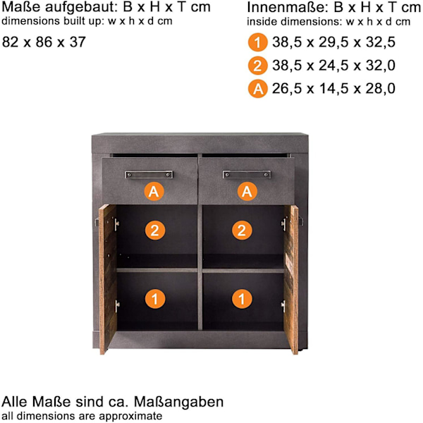 Rootz skænk - Opbevaringsskab - Brun og sort - 82 x 86 x 37 cm