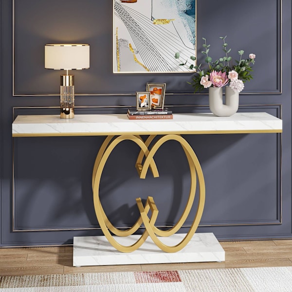 Rootz Konsolbord - Hallbord - Entrébord - Plade i imiteret marmor - Rummeligt og stilfuldt design - 35 cm D x 150 cm B x 80 cm H
