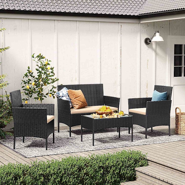 Rootz 4-delt PE Polyrattan Havemøbelsæt - Patio Siddegruppe - Udendørs Lounge - Galvaniseret metalstel - 56,5 cm x 99 cm x 71 cm