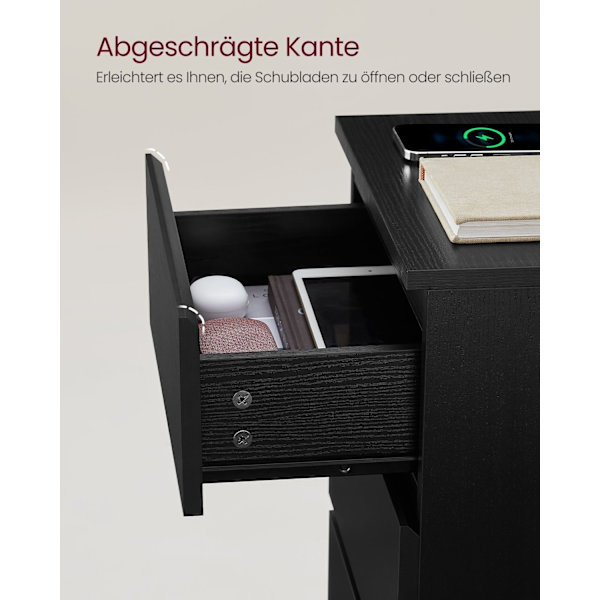 Rootz sidebord med 3 skuffer - Natbord - Natbord - Moderne design - Ibenholts sort finish - 45cm x 40cm x 60cm