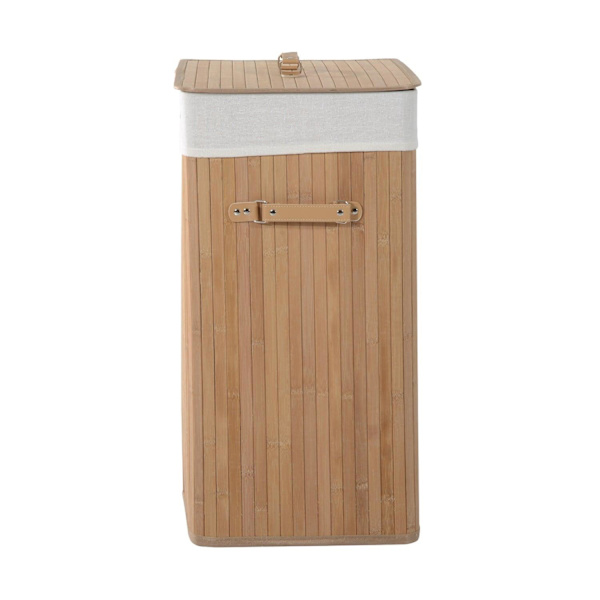 Rootz Vasketøjskurv - 100L - Håndvask - Vasketøjsopbevaring - Vaskeboks - Bambus - Brun - Hvid - 52 x 32 x 63 cm