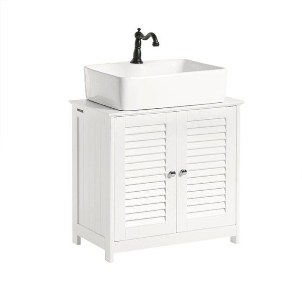 Rootz White Badeværelsesvask underskab - Opbevaringsskab - Lameldør Design - Skimmelforebyggelse - Luftgennemtrængelig - Dekorativ - 60cm x 58cm x 34c