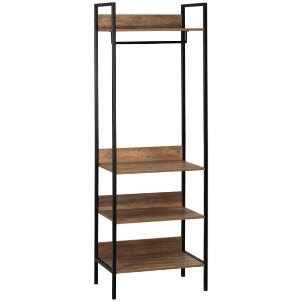 Rootz Garderobe - Garderobeskab i industrielt design - 1 hattehylde - 3 hylder - 1 tøjstang - Brun + Sort - 60 cm x 40 cm x 180 cm