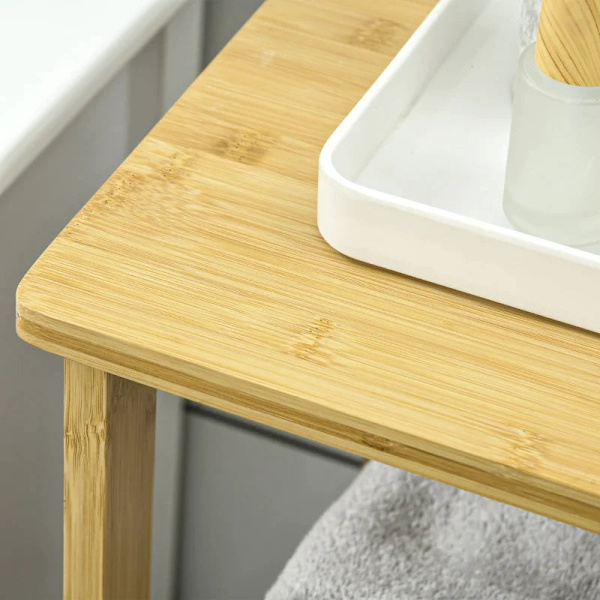 Rootz badeværelsesskab - 3 hylder - Luftcirkulation - 1 skab - Anti-tip design - Lameldøre - Bambus - Naturligt træ - 66L x 33W x 87H cm