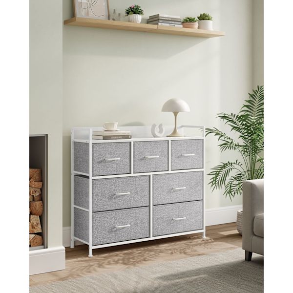 Rootz Dove Grey Cloud Hvid kommode - Spånplade Stålstof - Opbevaringsskuffer - 28,5 cm x 98 cm x 85 cm