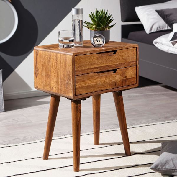 Rootz 47 x 66 x 36 cm Sheesham Bedside Boxspringbed - Yöpöytä 2 laatikkoa country style - Yöpöytäsänky massiivipuinen sänky - Yöpöytä Modern Nightbox