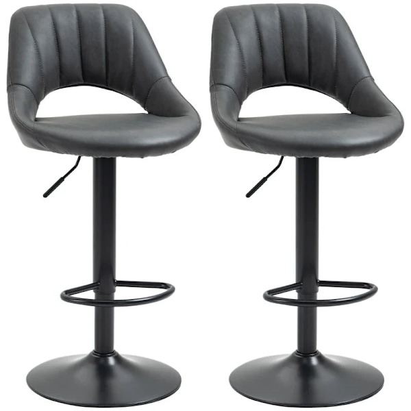 Rootz Barstole - Sæt med 2 - Læderlook - Højdejusterbar fodstøtte - Metalramme - Kunstlæder - Grå - 44 x 49 x 90-110 cm
