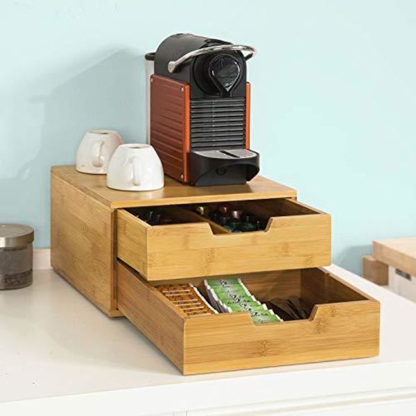 Rootz kaffemaskinställ & kaffekapselkapsel tepåsar Boxhållare Organizer med 2 lådor