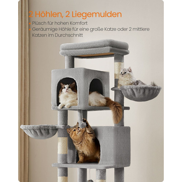 Rootz Dove Grey Cat Skrapstolpe - Skrapträd - Sisalrep - Spånskiva - 57cm x 45cm x 175cm