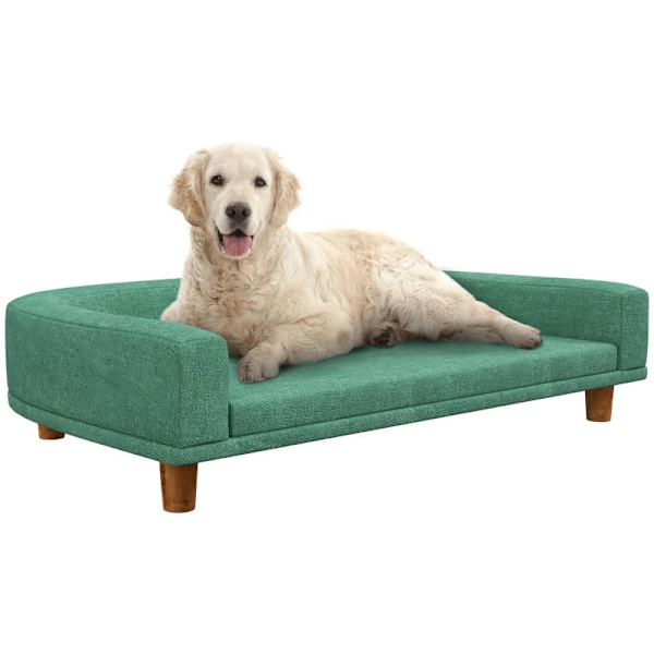 Rootz Hundeseng - Tyk pude - Hundesofa - Elegant design - Pet Sofa - Eukolyptus - Polyester-MDF - Grøn - 68L x 68W x 35H cm
