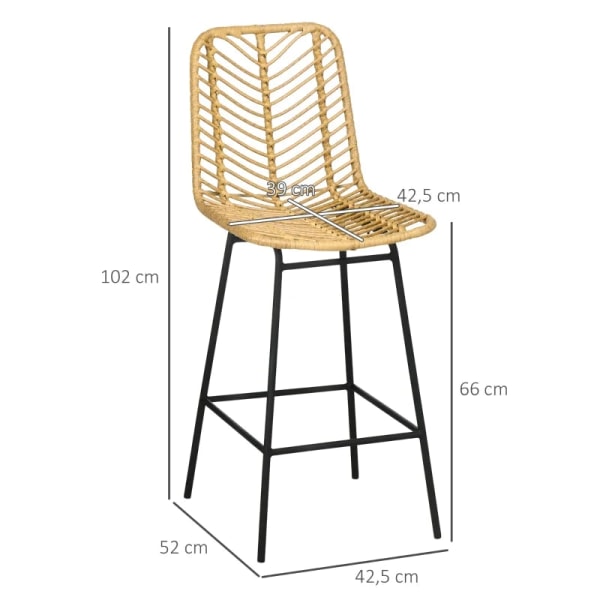 Rootz sæt med 2 barstole - Boho Design - PE Rattan - Inklusiv fo