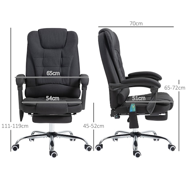 Rootz Ergonomic Office -tuoli - Työpöytätuoli - Hieronta nojatuoli - Full Recline & Heat - 65W x 138d x 98-104H cm