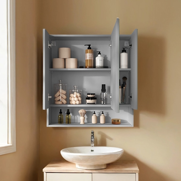 Rootz badeværelse skab med 3 døre - Mirror Cabinet - Badeværelsesopbevaring - Rumbesparende design - 16,5 cm x 70 cm x 75 cm