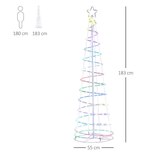 Rootz LED Spiraltræ - Juletræ Med 135 Minilys - Juletræslys - Træ til indendørs og udendørs - Julepynt - PP Plast - Metal - Hvid - Ø55 x 183 cm