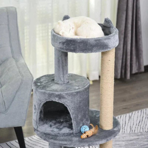 Rootz Cat Tree - Cat Activity Tree - Skrapstolpar - Cat Cave - Cat House - Grå - 48x48x104 cm