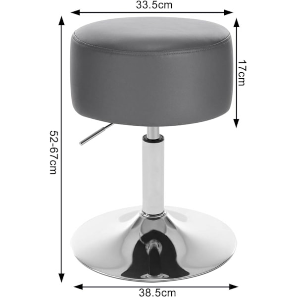 Rootz Barpall Snurrstol - Roterande pall - Justerbar höjd - Imiterat läder - 33,5 cm - 52-67 cm - 38,5 cm - 120 kg belastning - Enkel montering