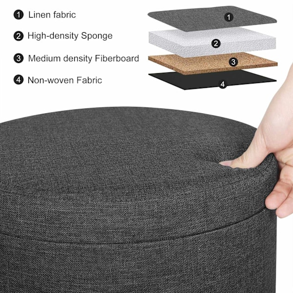 Rootz Sitzhocker - Rahi - Ottomaanit - Säilytysistuin - Pouf - Jalkatuki - Jakkara - Tummanharmaa - Φ 32 x 36 cm