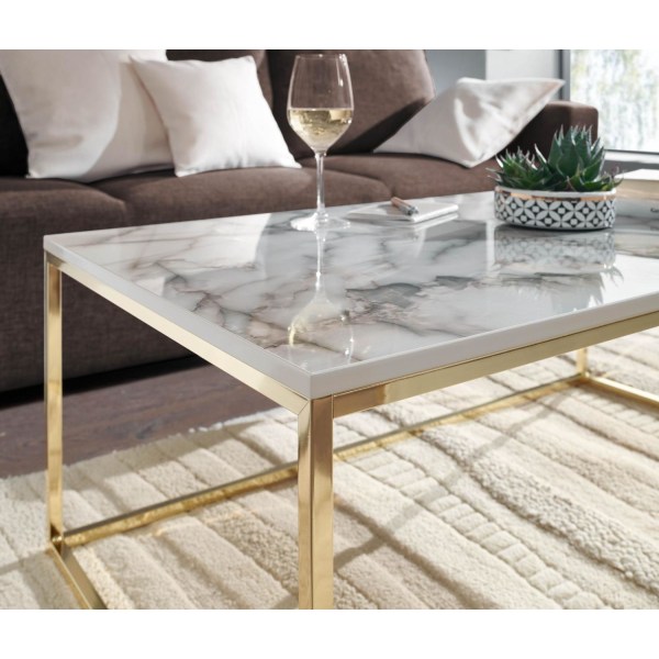 Rootz-sohvapöytä 100x60x40 cm marmorilla valkoinen - kulta - Olo
