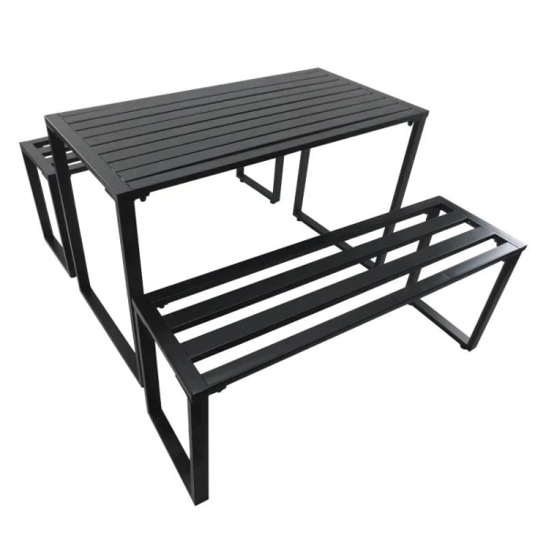 Rootz Dining Set - Outdoor Furniture - Garden Group Seating - 1 x Table 2 x Bench - Metal Black - 110 x 55 x 70 Cm