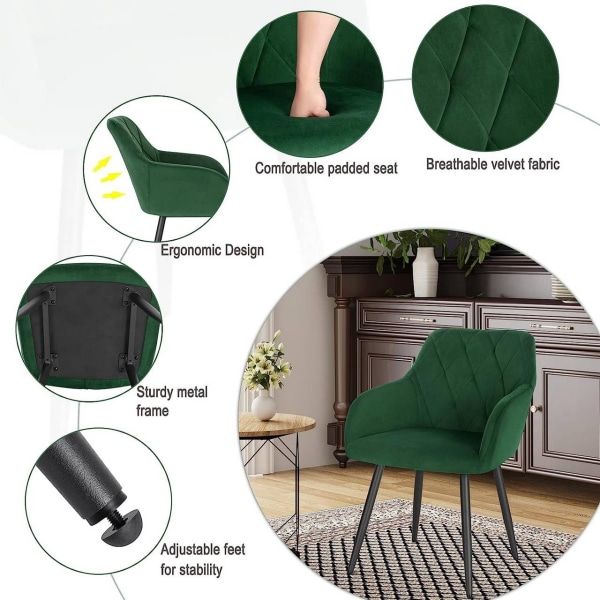 Rootz sæt med 4 spisestuestole - Lænestole - Fløjlssæder - Ergonomisk komfort - Luksuriøs fløjl - Robust og holdbar - 44 cm x 42,5 cm x 85,5 cm