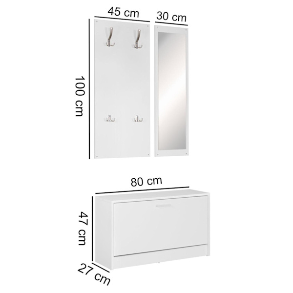Rootz væghængt garderobe med spejl & skoskab spånplade hvid - Modern Hallway Compact Garderobe til jakker & sko - komplet garderobe