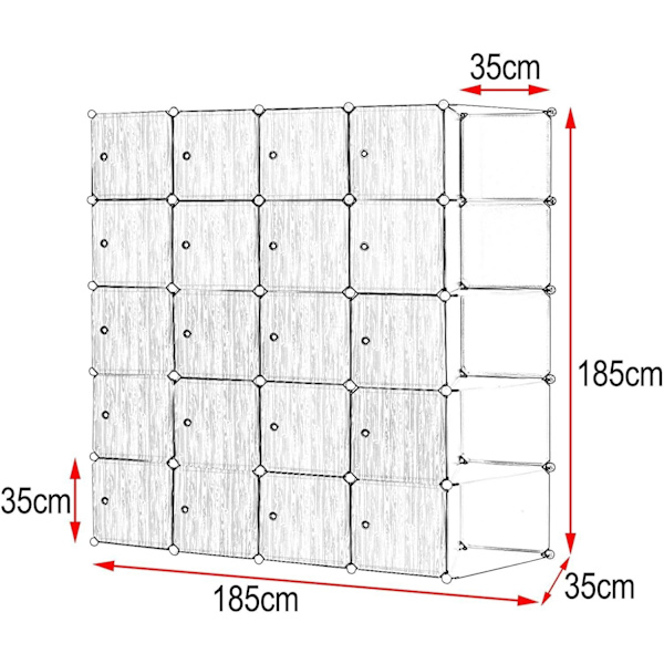 Modulaarinen Rootz-vaatekaappi - Mukautettava vaatekaappi - Säädettävä säilytysyksikkö - Kestävä, monipuolinen, helppohoitoinen - 185 cm x 185 cm x 35