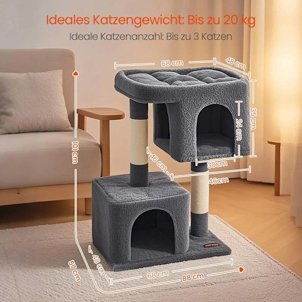 Rootz Cat Tree Scratching Post - Cat Tower - Large Cat Platform - Safe & Su tble - 68 x 48 x 101 cm