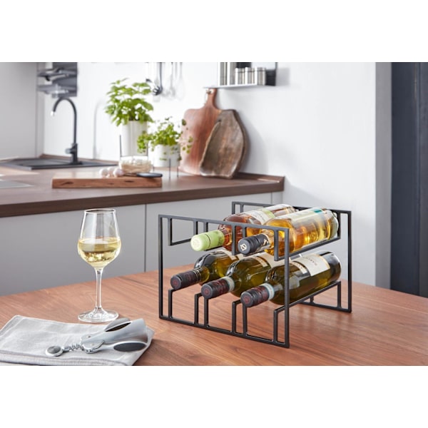 Rootz vinflaskhållare för 6 flaskor 29x21x25 cm vinställ svart metall - Flaskhållare Iron Modern - Vinställ vinhållare bord kök
