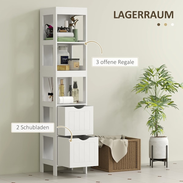 Rootz Compact kylpyhuonekaappi - tilaa säästävä kylpyhuoneen hylly - MDF kapea säilytystila - Maksimoi tila - 30x30x141.2cm - tyylikäs valkoinen viime