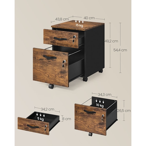 Rootz Roll Container - Låsbar lagringsenhet - Mobilskåp - Brown & Black - MDF & Chipboard - 43,8 cm x 40 cm x 54,4 cm