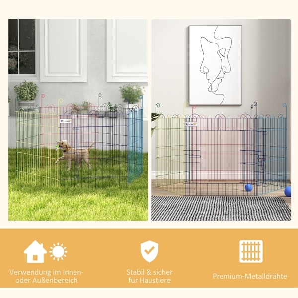Rootz Outdoor Run Puppy lekhage - Mångsidig Pet Pen - Puppy Play Yard - Slitstark metall - Enkel installation - Färgglad - Ø120 x 60H cm
