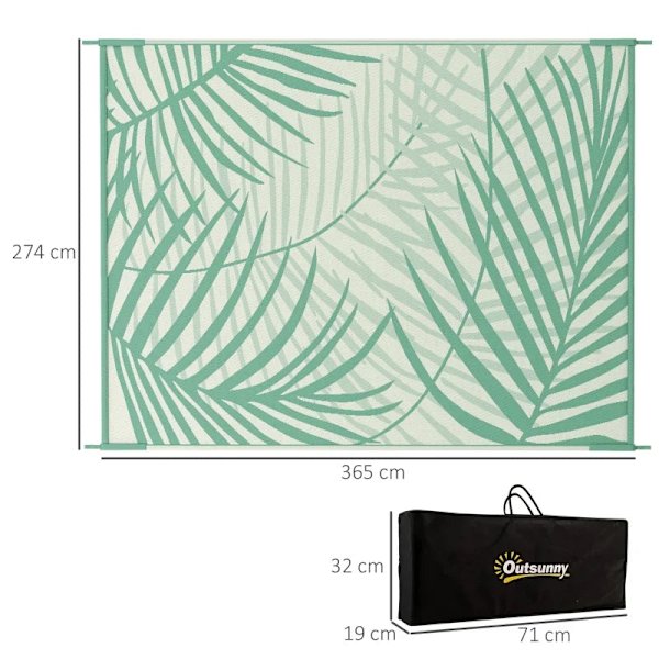 Rootz Utematta - Uteplatsmatta - Väderbeständig - Modern design - Non-woven - Grön + Kräm - 365 cm x 274 cm x 0,3