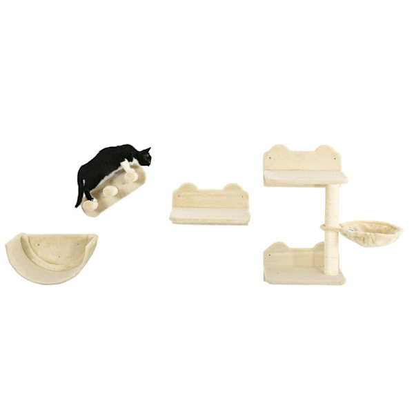 Rootz Cat Climbing Wall Set - Cat Tree - Kitty Tower - Kattleksak - Spånskiva & plysch - Främjar hälsa och lycka - Mått: 40cm x 28cm x 73cm