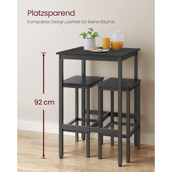 Rootz Ebony Black-Black baaripöytä - Korkea pöytä - Korkea pöytä - Lastulevy ja teräs - Kevyt - Tukeva - Helppo koota - 60cm x 60cm x 92cm