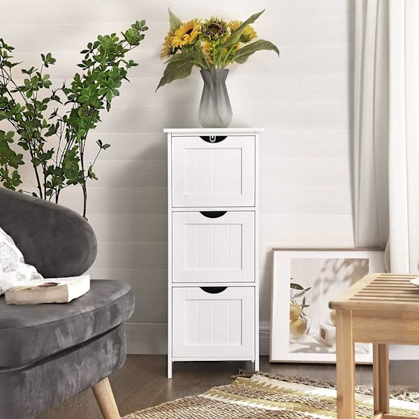 Rootz Opbevaringsskab - Badeværelsesskab - Kommode - 3 skuffer - Hvid - Stående skab - MDF - 32 x 30 x 81 cm