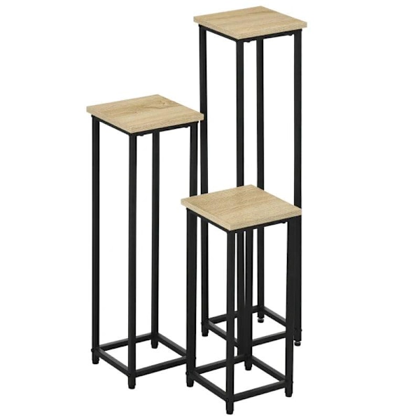 Rootz-kasvien telineet - Kukkateline - 3-osainen kasviteline - Pinottava tilaa säästävä - Teräs - Ruskea/musta - 21cm x 21cm x 50/70/90cm