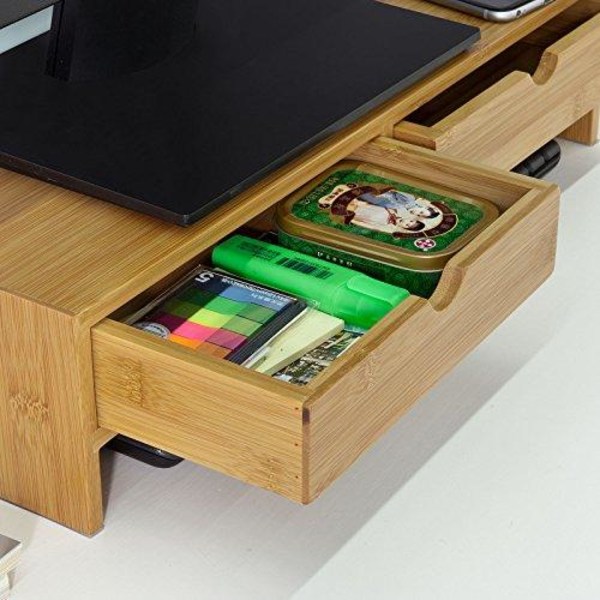Rootz Bamboo Monitor Stand Computer Screen- Monitor Stand Monitor Riser Desk Organizer med 2 skuffer