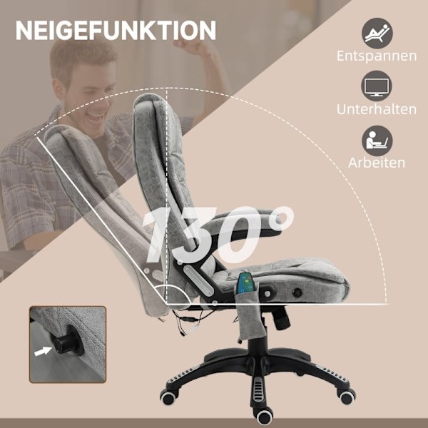 Rootz Massage Kontorstol - Ergonomisk Executive Stol - Varmeelementer - Højdejusterbar - 68cm x 72cm x 110-120cm - Grå