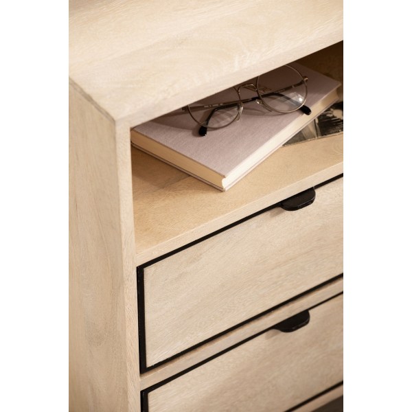 Rootz Modern Sengebord - Natbord - Endebord - Metal og træ - 43 cm x 60 cm x 30 cm - Håndlavet - Unikt design - Skuffe og rum - Lysebrun og sort - 5 k