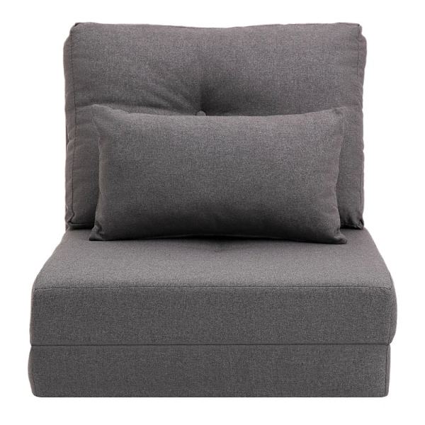 Rootz Golvstol - Fällbar Madrass - Liggmatta - 2-i-1 Design - Avtagbar kudde - Linne - Skum - Metall - Mörkgrå - 60 X 80 X 56 Cm