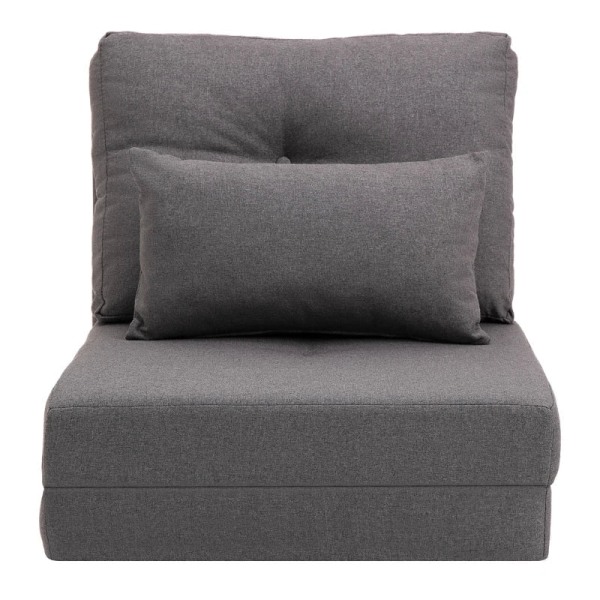 Rootz Gulvstol - Foldemadras - Liggemåtte - 2-i-1 Design - Aftagelig pude - Linned - Skum - Metal - Mørkegrå - 60 X 80 X 56 Cm