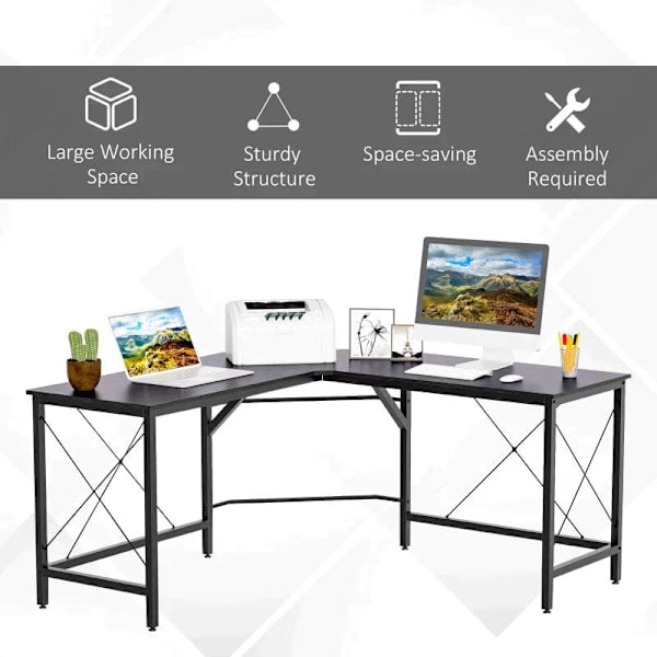 Rootz Skrivbord - Kontorsskrivbord - Spelbord - L Shape Skrivbord - Svart - 150 x 150 x 76 cm